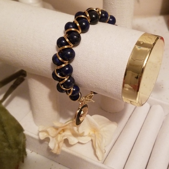 Lapis lazuli & 18K gold plated bracelet - Picture 3 of 7